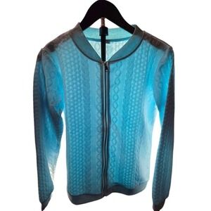 Womens Lightweight Zip Up Cable Knit Sweater‎ Aqua Blue Medium
